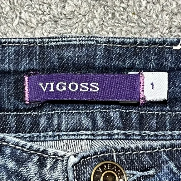 Vigoss Capri Studded Thick Stitch Distressed Jeans Womens Size 1 Blue - Picture 6 of 13